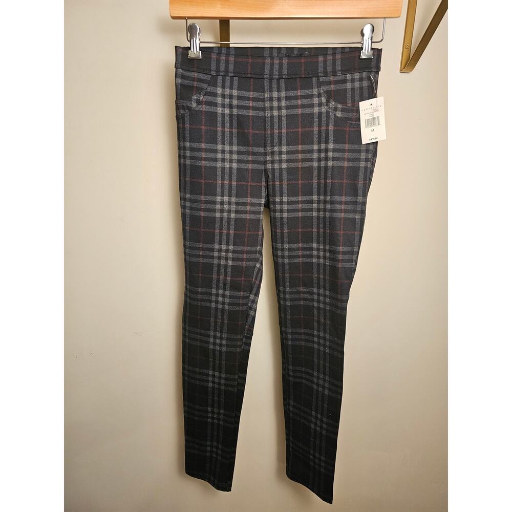 Sanctuary Plaid Skinny Ponte Pants in Black and Gray with Red Accents